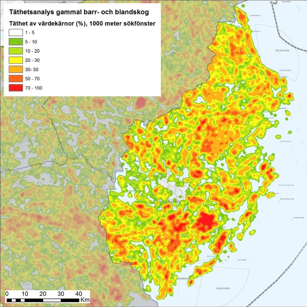 Täthetskarta barrskogsmiljöer