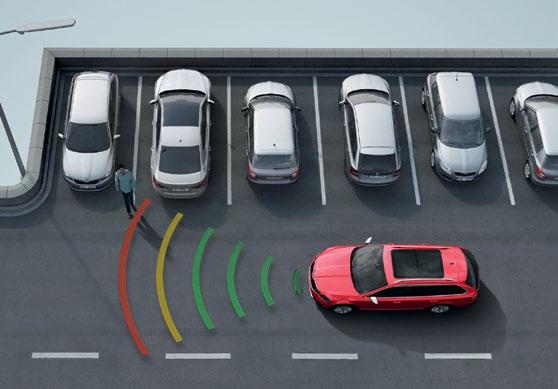 FRONT ASSIST MED PREDIKTIVT FOTGÄNGARSKYDD Systemet Front assist, som använder en radaranordning i kylargrillen, är utformat för att övervaka avståndet till fordonet framför, inklusive automatisk