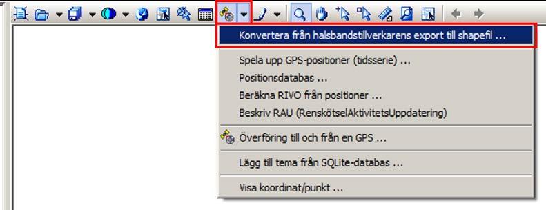 3. Konvertera från halsbandstillverkarens export till shapefil För att kunna se handsbandstillverkarens data i RenGIS måste filerna först konverteras till shapefiler.