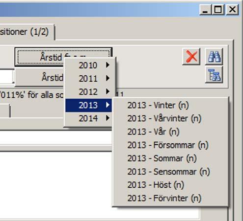 Det finns också en möjlighet att välja intervall genom att utgå från årstider. Årstidernas datum baserar sig på den indelning som står i manualen för beteslandsindelning.