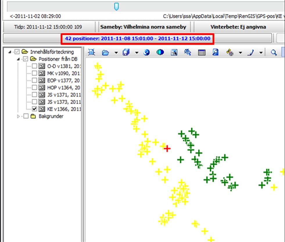 in de positioner du vill välja. De valda positionerna färgas på samma gång gröna i kartfönstret. Antalet positioner som valts syns samtidigt i fältet ovanför kartfönstret.