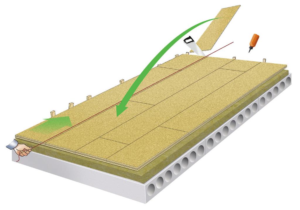 COMPACTFLOOR Byggelit Gör så här: 1. Använd kilar mot väggarna när du monterar golvet för att få en rörelsefog som är minst 10 mm runt om. Kilarna tas bort när limmet torkat. 2.