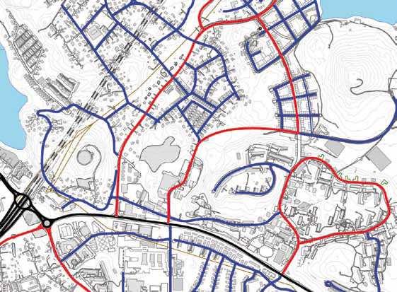 Fyra vägalternativ: Anslutning via Bäckvägen + Ingen trafikökning på Ribbings väg - Ingen integration mellan Edsberg och Väsjön - Två