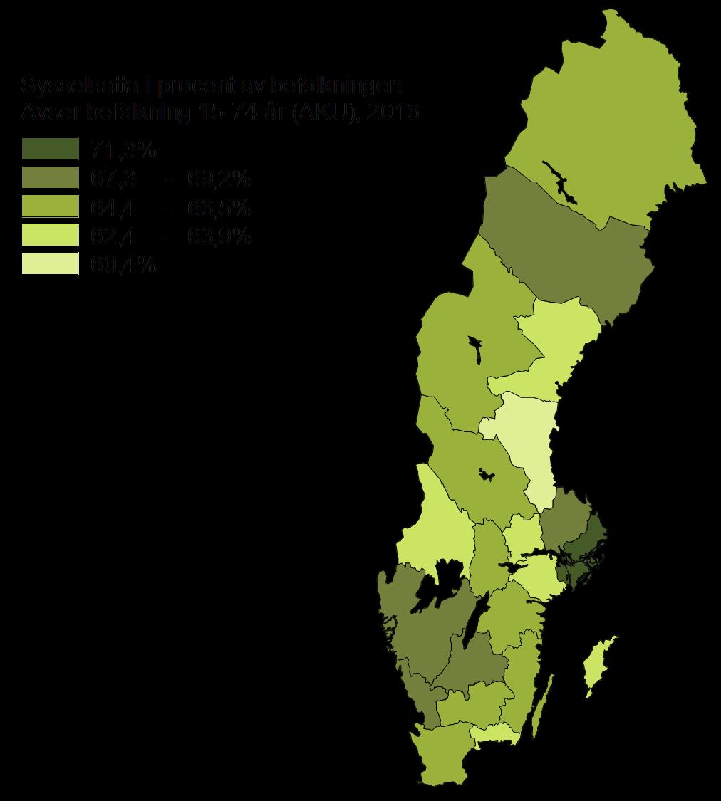 SCB 23 AM 12 SM 1701 Kartor Karta 1. Sysselsatta i procent av befolkningen, befolkningen 15-74 år.