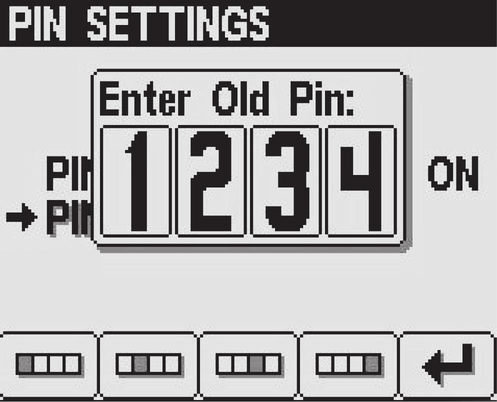 Ange den gamla PIN-koden med knapp 1 4 på skärmen för den gamla PIN-koden. Tryck på knapp 5 när du är klar (Figur 24). Obs: Standardkoden när du skapar din PIN-kod för första gången är 1234.