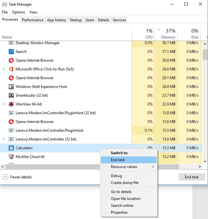 1.15 Starta en process Öppna Task manager (ctrl alt