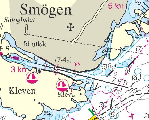 Inför grund med minsta djup 1,9 m 58-20,001N 11-54,452E Bsp Svinesund - Måseskär s21, s35, Västkusten N 2007 s21, s35 Sjöfartsverket, Norrköping.