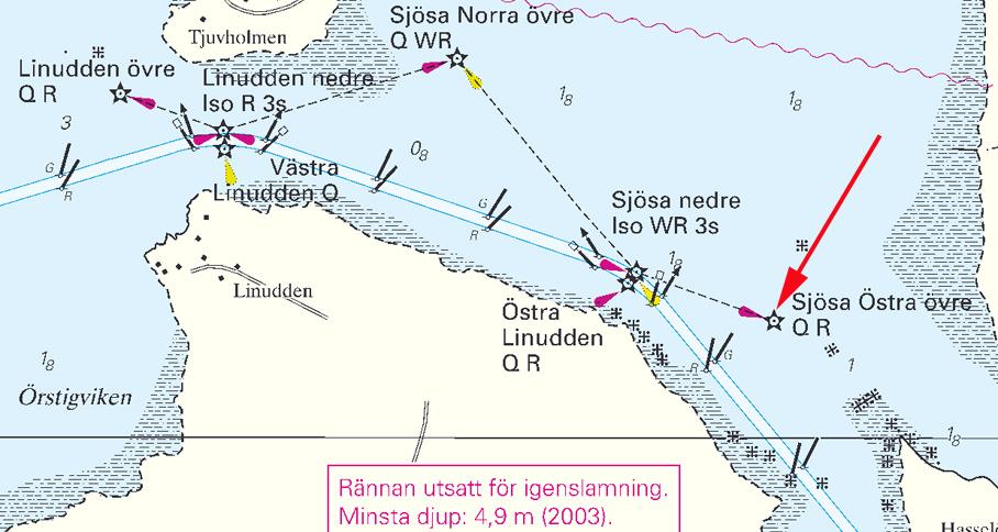 9 Nr 203 58-44,16N 17-06,55E Sjösa Östra övre light ALL Vol C 6795.612 Sjöfartsverket Oxelösund. * 4707 Sjökort/Chart: 6212 Sverige. Norra Östersjön. Norrköping. Suprakajen. Begränsad framkomlighet.