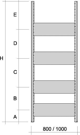 Teknisk data Hyllställ - 4 lätta stagplåtar (kragad eller popnitad) Komponenter Antal Stolpe 2 Fot 2 Förankring golv (när så erfordras) 2 Lätt stagplåt 4 Popnit 4,8 x 9 mm (endast för popnitade