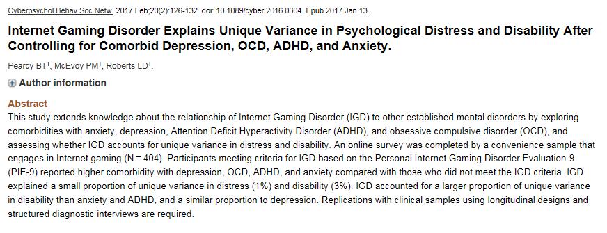 Internet gaming disorder högre förekomst av ADHD, OCD,