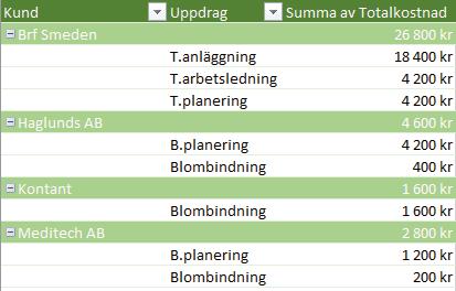 5 Pivottabeller Med en pivottabell kan du snabbt kombinera stora datamängder för att jämföra och analysera olika uppgifter.