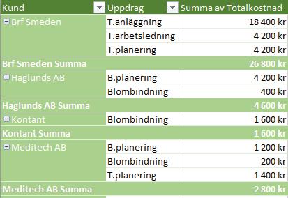 Du kan låta Excel analysera uppgifterna och rekommendera olika pivottabeller, men du kan även skapa pivottabellen helt själv.