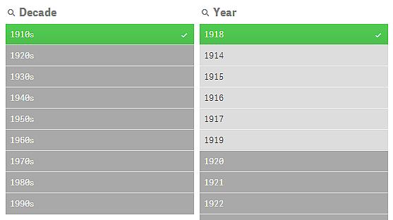 Värdena som är alternativa i Year utesluts bara av valet 1918. De är alla associerade med värdet 1910s och var i det möjliga tillståndet tills 1918 valdes.