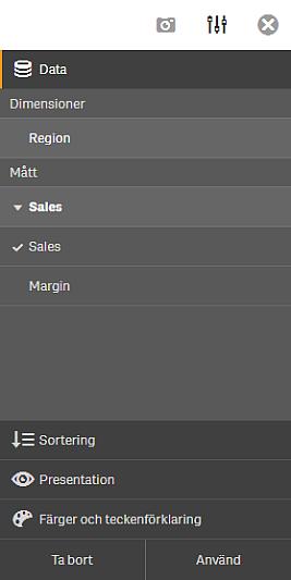 3 Interagera med visualiseringar Exempel på meny för visuell utforskning när data förändras På en liten skärm Om du använder Qlik Sense på en mycket liten skärm (bredd på 640 pixlar eller mindre) gör