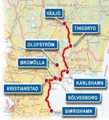 Der Radweg ist 270 km lang und erstreckt sich zwischen Växjö und Simrishamn.
