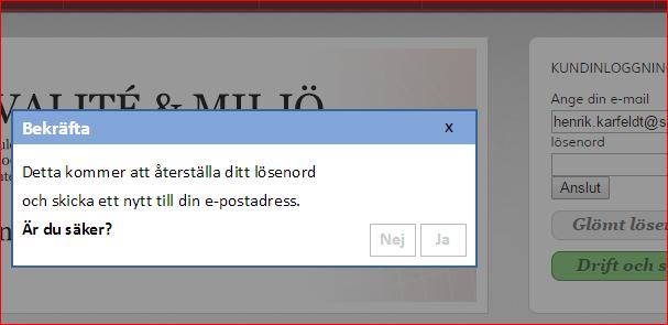 under inloggningsfältet. Bekräfta genom att trycka på ja-knappen.