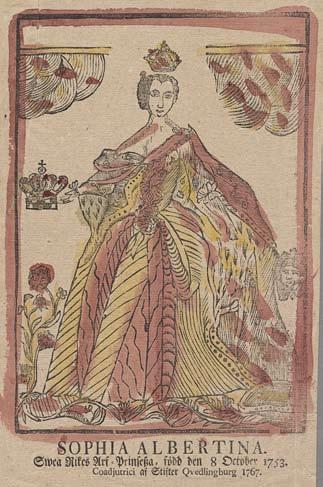 Prinsessan Sofia Albertina, Gustav III:s yngre syster. Träsnitt av okänt ursprung, sannolikt efter 1776.