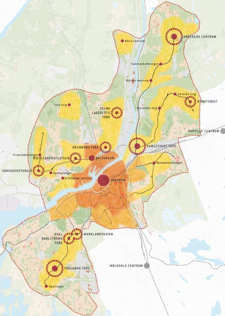 Utbyggnadsstrategi Prioriterade utbyggnadsområden är bland annat: Högsbo-Frölunda-Tynnered Wieselgrensplatsen-Biskopsgården Gamlestaden