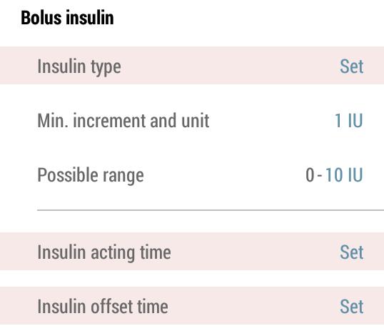 Inställning: Definition: Enhet: Lägre gräns/ Möjliga räckvidd*: Högre gräns Övriga förhållanden HYPO limit Definierar ditt personliga gräns för lågt blodsocker (hypoglykemi).