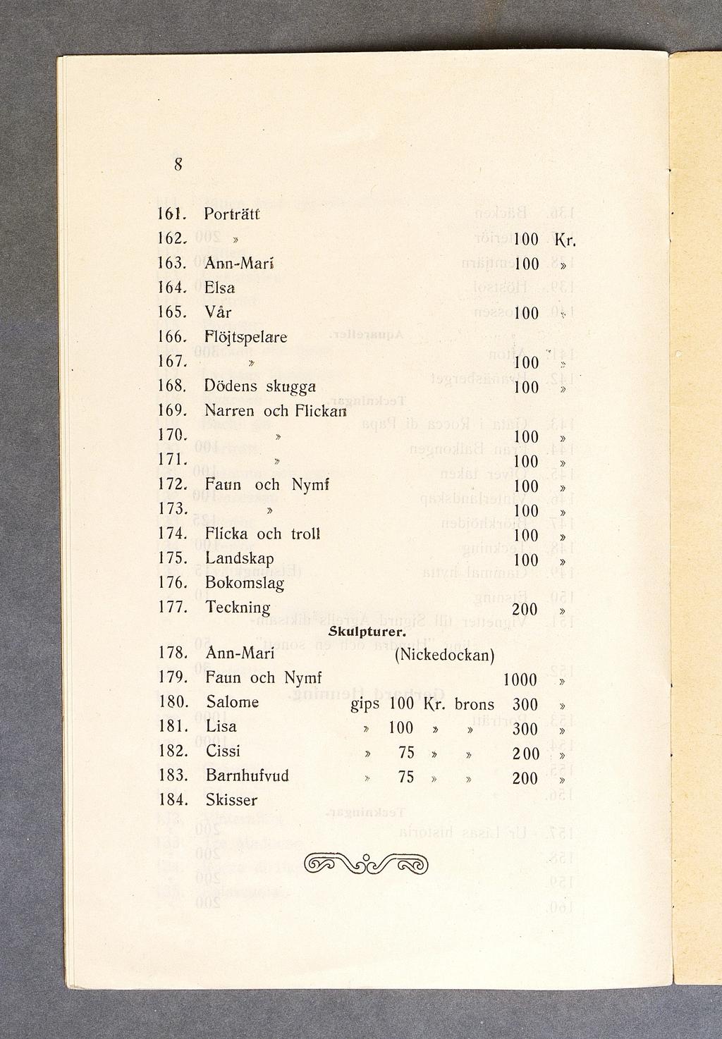 161. P o r tr ä t t 162, 163. Å n n -M a rt 164. E lsa 165. V år 166. F löjtspelare 167. 168. Dödens skugga 169. N a r re n och Flickan 170. 171. 172. Faun och Nymf 173. 174. Flicka och troll 175.