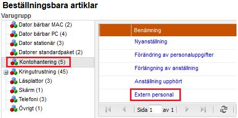 Mittuniversitetet Uppläggning av extern personal (för HR-administratör) Bilden nedan visar var man finner formuläret för Uppläggning av extern person i Beställningswebben.