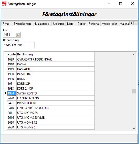 6 Nyupplägg/ändring av konton Registera nya konton under fliken "Systemkonton".