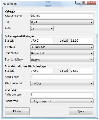 Ny kategori - Lägg till bokningsbara kategorier Det finns tre knappar tillgängliga på kategorinivån (1) Ny kategori (2) Inaktivera/Aktivera (3) Ändra.