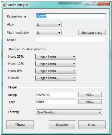 Sida Skapa ny underkategori För att lägga till en underkategori till respektive huvudkategori, markera den aktuella huvudkategorin och klicka därefter på knappen Skapa ny under fönstret för