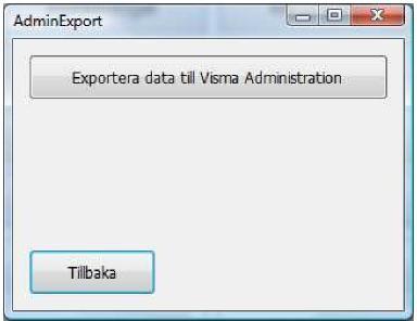 Export Exportfunktionen används när du vill exportera data från systemet direkt till ett externt system t.ex. Visma SPCS. Klicka på knappen export.