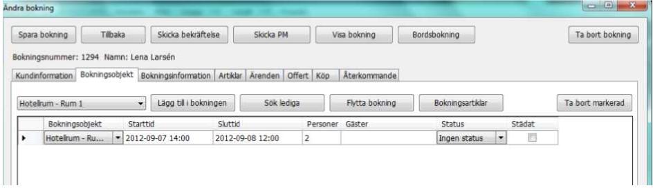 Flik (2) Bokningsobjekt Här anger du vilket objekt/rum du vill boka upp, detta kan gälla t.ex. konferensrum eller hotellrum.