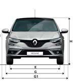 1447 1449 H Höjd olastad med takbågar - 1457 H1 Höjd (olastad) med öppen baklucka 2044 2038 J Inlastningshöjd bagageutrymme (olastad) 750 601 Dimensioner/mått (mm) Nya Mégane