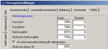 Valutakonton Valutakonton är till för att du ska kunna hålla reda på hur mycket av en valuta du har använt. Du anger då ett internkonto i 9000 serien (internkonton).