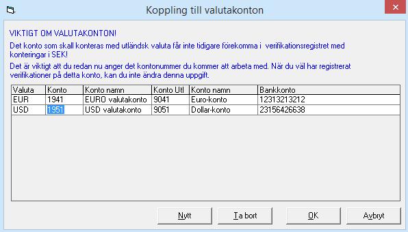 Klicka på knappen Konton och du kommer till fönstret nedan. Här lägger du upp den kontering som ska ske.