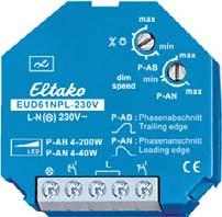 Universell tryckdimmer EUD61NPL-230 V utan nolla, anpassad speciellt för LED 20 EUD61NPL-230V R, R, C LED Funktionsinställning Fabriksinställning! max = Anslutning för återfjädrande strömställare.