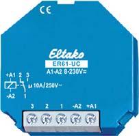 Elektroniska arbetsströmsreläer ER12 Kopplingsreläer KR09 och elektroniskt relä ER61 26 ER12-001-UC I ER12-002-UC 1 potentialfri växlande kontakt 16A/250V AC. Glödlampslast upp till 2000W.