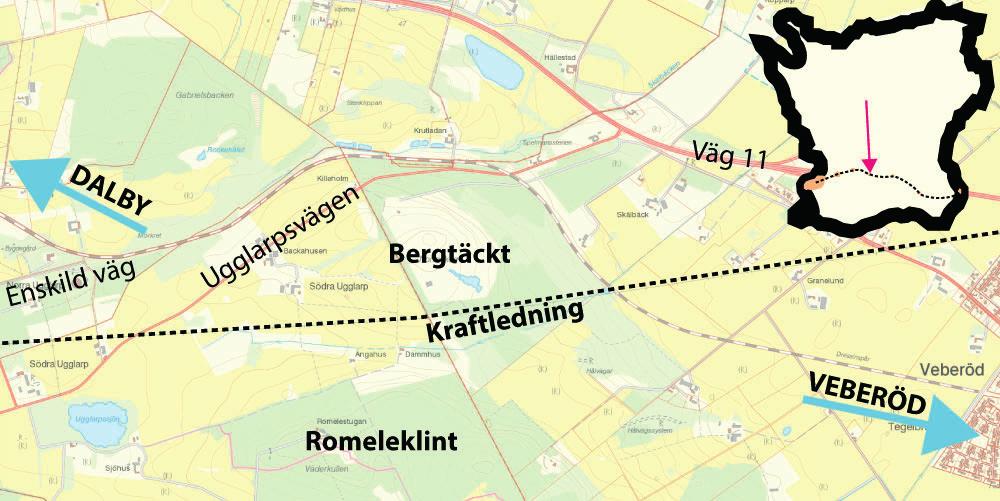 3.5 Romeleåsen Mellan Dalby och Veberöd passeras Romeleåsen, se Figur 106 Figur 106 - Orientering Romeleåsen 3.5.1 Bakgrund Romeleåsen är en ås av horsttyp i sydvästra Skåne som sträcker sig från Lund och i sydostlig riktning mot Ystad.