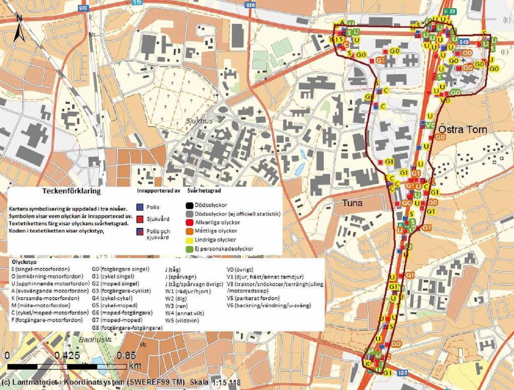 Tabell 6 Antal olyckor uppdelat på svårhetsgrad och år (Transportstyrelsen, Strada).