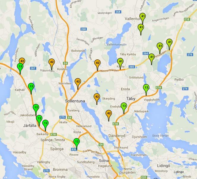 Bilaga 1 - Mätplatser på olika slingor I figurerna nedan visas mätplatsernas position. Samtliga mätplatser på samma figur ingår i samma slinga 33.