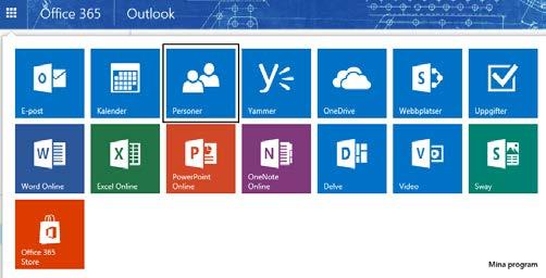 99 Personer i Outlook online Dina kontakter I Outlook online visas adressböckerna vid alternativet Personer under den blåa ikonen längst upp till vänster.