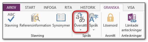 114 1. Markerar texten som ska översättas 2. Klicka på menyfliken Granska (Review) 3. Klicka på knappen Översätt (Translate) och välj valet Översätt markerad text (Translate Selected Text) 4.