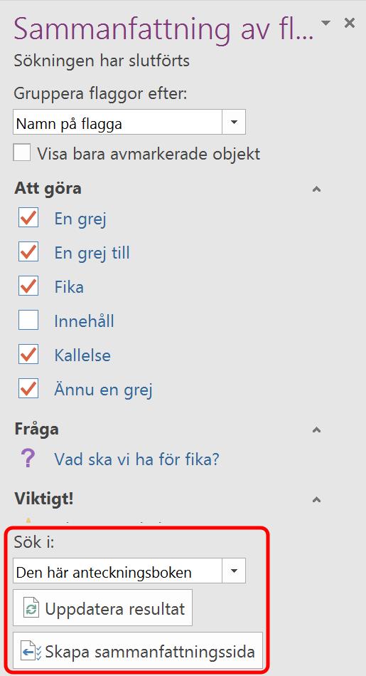 Klicka på knappen Skapa Sammanfattningssida (Create Summary Page) för att visa en sammanfattning över alla flaggor Skapa tabeller Skapa en tabell för att göra en uppställning av flera