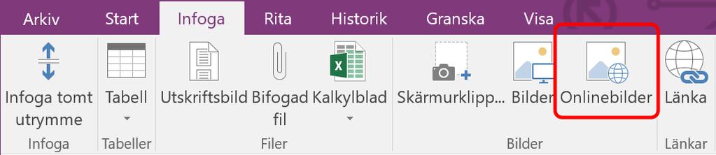 Beroende på om man är ansluten till en SharePoint server och om andra bildkällor är tillagda så ser sökrutan olika ut. Vanligtvis finns det: Office.