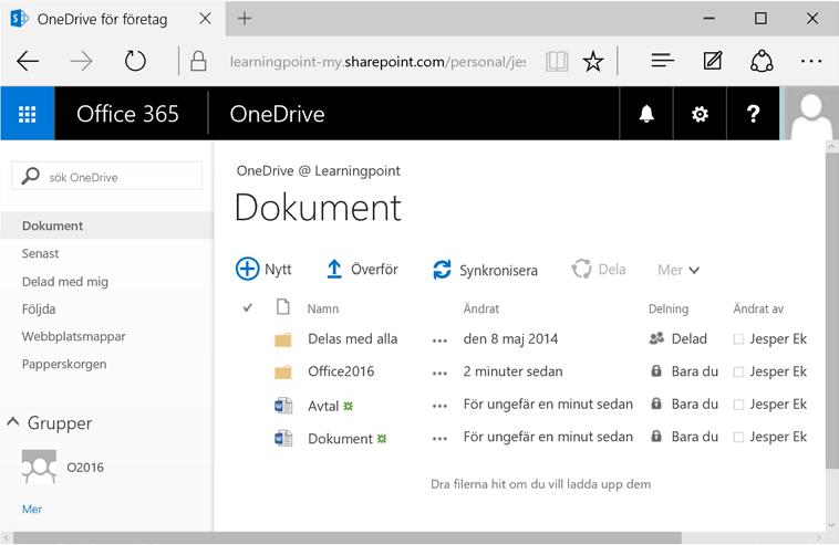 12 Du kan välja att aningen spara direkt i molnet eller att spara lokalt på OneDrive för att sedan synka till det OneDrive.