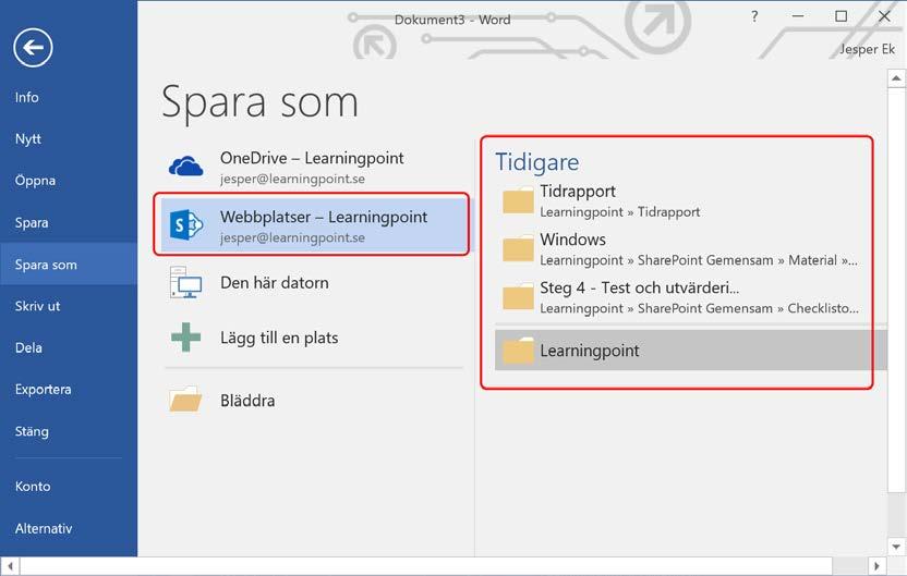 Webbplatser/SharePoint Det tredje alternativet är gruppwebbplatser i Office 365 där du ska lägga all företagsrelaterad information.