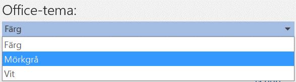 Ny färgkodning i Office 2016 Nytt standardtema - Färg För att välja hur Office skall visa färger så väljer