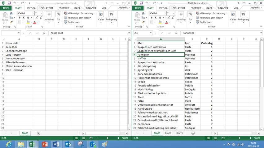 53 Äntligen, två Excel-böcker bredvid varandra! Infoga nytt blad Den här ser lite annorlunda ut jämfört med tidigare versioner.