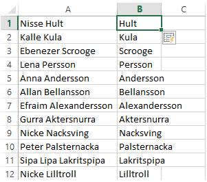 55 Excel gissar här att du vill fylla ut kolumnen med just efternamnen vilket i det här fallet stämmer alldeles utmärkt.