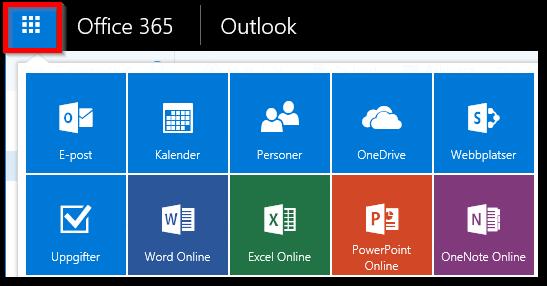 90 Outlook online Outlook online är; E-post, Kalender, Personer och Uppgifter som olika appar För att växla mellan de olika delarna