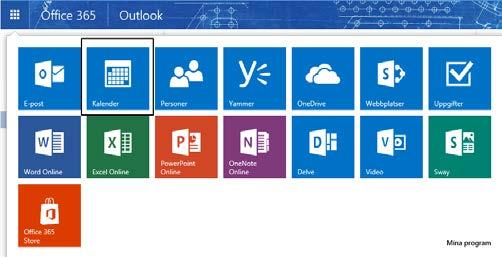 95 Kalendern i Outlook online Kalendern i Outlook online Du hittar kalendern i Outlook online genom att trycka på alternativet Kalender under den blå ikonen i fönstrets överkant.