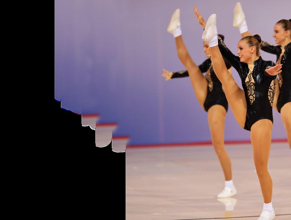 21 Aerobic gymnastics AEROBIC GYMNASTICS OM DISCIPLINEN Aerobic gymnastics är förmågan att utföra kontinuerligt komplexa stegkombinationer med hög intensitet till musik.